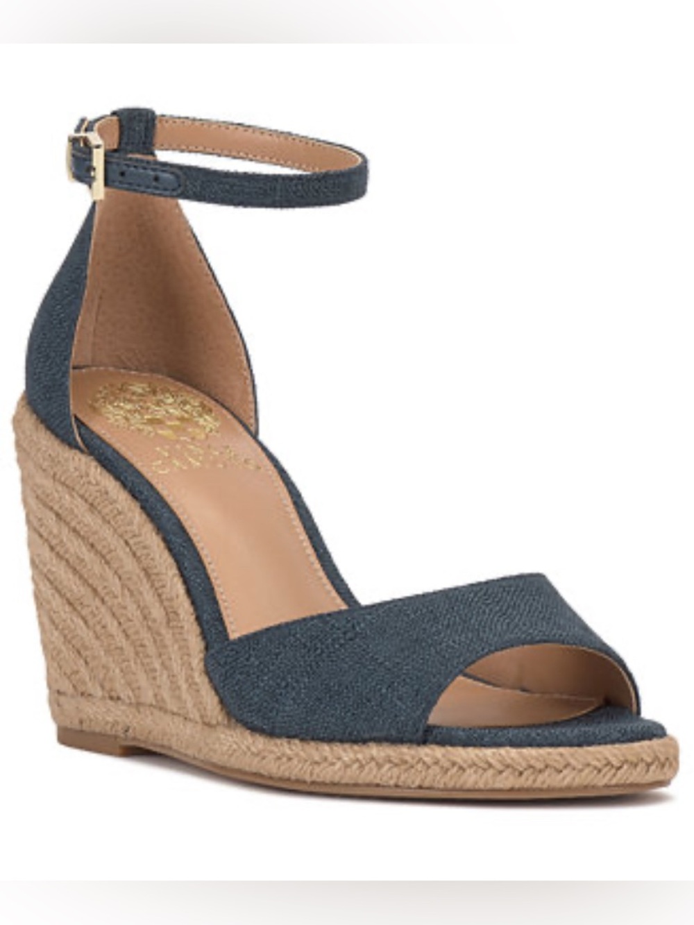 Vince Camuto Denim Blue Espadrille Wedge Sandals with Ankle Strap